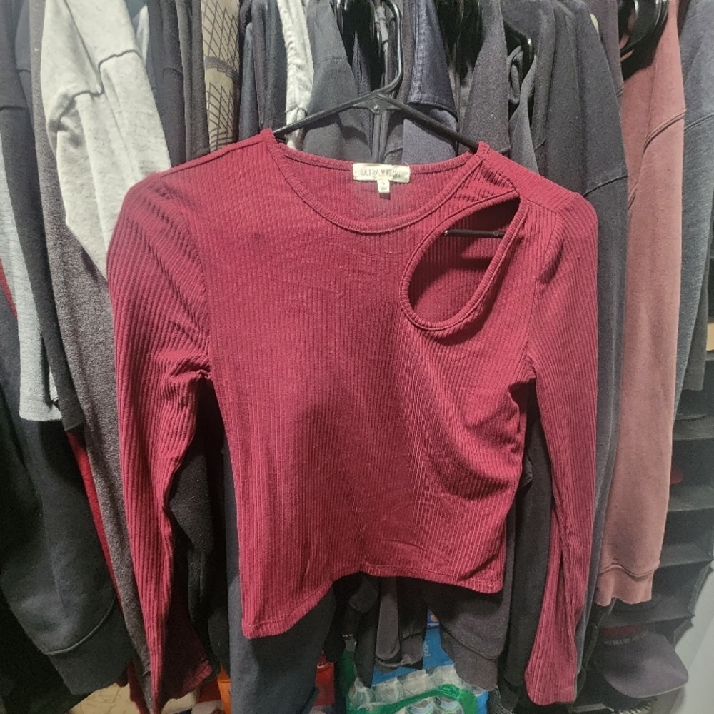 Wild Fable Burgundy Cut-Out Long Sleeve Top